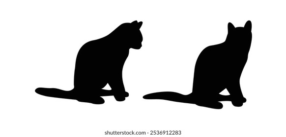 Silhouette of a Sitting Domestic Cat. Animals and wildlife concept vector art