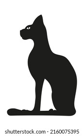 Silhouette de un gato negro egipcio sentado con los ojos abiertos. Vista lateral. Ilustración vectorial aislada en un fondo blanco.