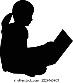 Silhouette of a sitting girl with a book.	