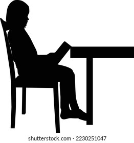 Silhouette of a sitting girl with a book.	