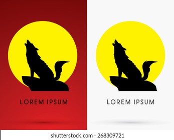 Silhouette Sitting  Howling wolf with moon light, sign ,logo, symbol, icon, graphic, vector.