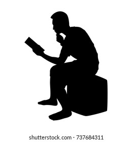 Silhouette of sitting man on white