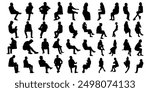 silhouette of sitting people man woman, men women Vector silhouettes of men women, a group of sitting on a bench chair business people, profile, black color isolated on white background