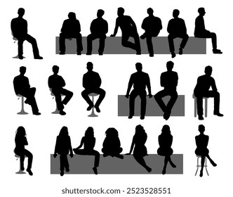 Silhouette of sitting people, man and woman sitting on chair vector silhouette	