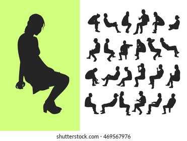 Silhouette of sitting people, side view