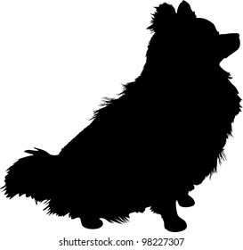 A silhouette of a sitting Pomeranian dog in profile.