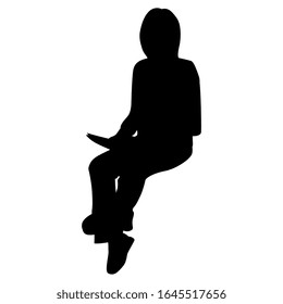 Silhouette of a sitting young person holding sheet of paper. Isolated vector illustration. 