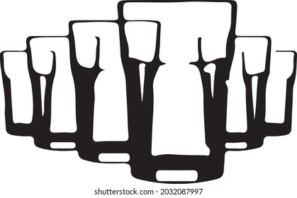 silhouette of six glass glasses