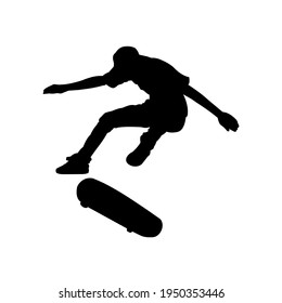 Silhouette skateboard in white background