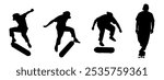 Silhouette skateboarder illustration set, skateboard black design collection. Vector illustration.