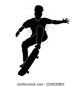 Silhouette eines Skateboarders, der mit einem Brett springt. Vektorgrafik-Silhouette