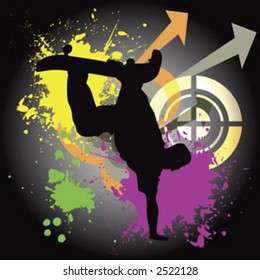 silhouette of a skateboarder on a funky colorful background