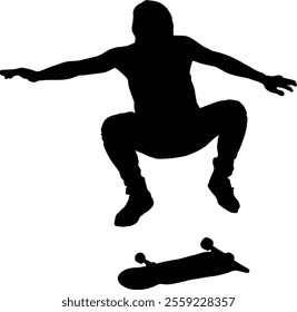 Silhouette of a skateboarder performing a jump, capturing the essence of urban street culture and athleticism.