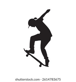 Silhouette of a skateboarder performing a trick. 