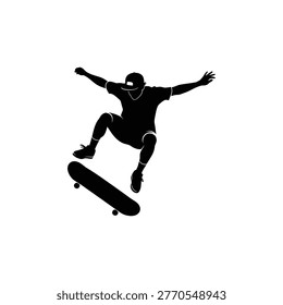 Silhouette of a skateboarder performing trick