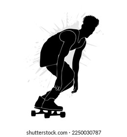 Silhouette of a skateboarder sliding on a board. Vector illustration