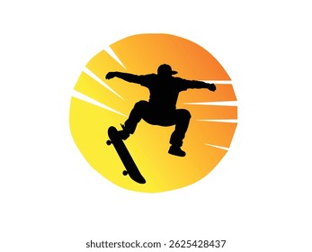 Silhouette of skateboarder with sunset in the background