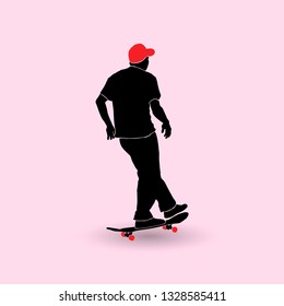 Silhouette of a skateboarder. Vector illustration.