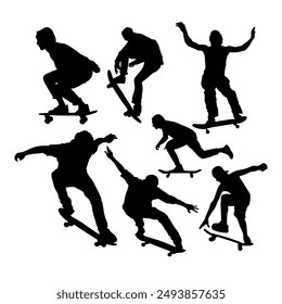 silhouette skateboarder vector illustration, skateboard black design collection.