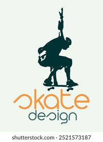 Silhouette of a skater executing a hand. Art edited for prints on shirts and etc...