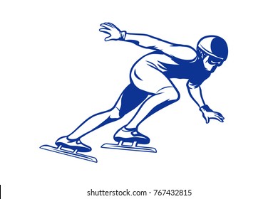 silhouette skater on the ice, Speed skating, winter sports. Comic cartoon style illustration vector retro