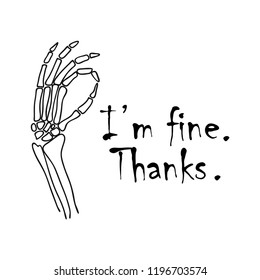 Silhouette skeleton hand gesture ok sign  The I'm fine thanks sign  Vector illustration 