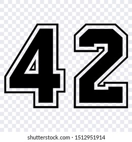 Silhouette sketch cut-out figures or print. number 42 vector isolated template for creating prints on t-shirts and clothes