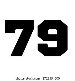 Silhouette sketch cut-out figures or print. number 79 vector isolated template for creating prints on sport t-shirts and clothes