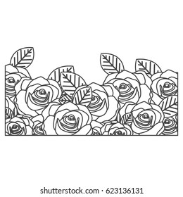 silhouette sketch decorative half border with roses design vector illustration