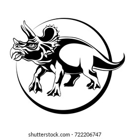 silhouette sketch herbivorous dinosaur Triceratops with horns