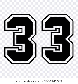 Silhouette sketch numbers for cutting or print. sport jersey number 33 vector black symbol template isolated