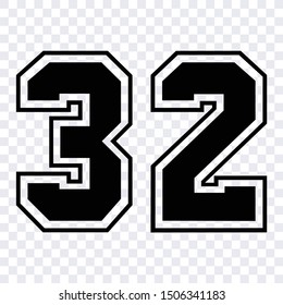Silhouette sketch numbers for cutting or print. sport sport athletic jersey number 32 vector black symbol template isolated