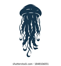 Silhouette sketch of oceanic jellyfish. Vector marine nautical collection