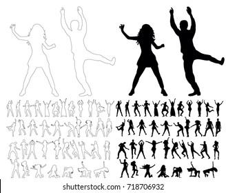 silhouette, sketch people dancing, vector, collection