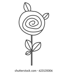 silhouette sketch rose with leaves and stem vector illustration