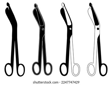 Silhouette sketch scissors, shears, pair of scissors. Medical instrument. Hospital, medical equipment