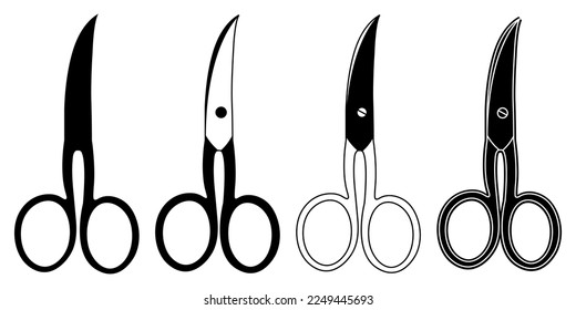 Silhouette sketch scissors, shears, pair of scissors. Medical instrument. Hospital, medical equipment