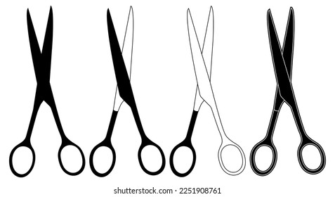 Silhouette sketch scissors, shears, pair of scissors. Medical instrument. Hospital, medical equipment