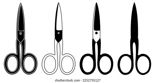 Silhouette sketch scissors, shears, pair of scissors. Medical instrument. Hospital, medical equipment