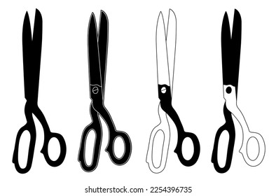 Silhouette sketch scissors, shears, pair of scissors. Medical instrument. Hospital, medical equipment