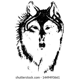 Silhouette sketch for tattoo, wolf head on a white background, vector
