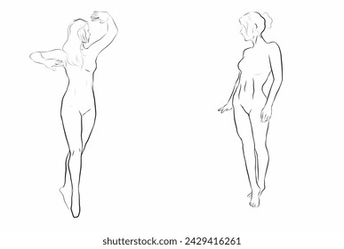 silhouette sketch of two women dancing on a white background