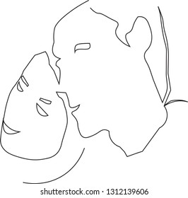 Silhouette. Sketch. Young couple. The guy and the girl. Cute girl pecked her head on the guy's shoulder. Together forever. Couple in love. Tender feelings. The best time of life. Vector illustration