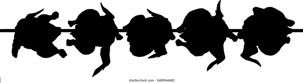 Silhouette of a skewer of five grilled chickens. Vector illustration.