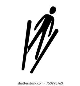 Silhouette ski jumping athlete isolated. Winter sport games discipline. Black white flat slyle design vector illustration. Web pictogram icon symbol