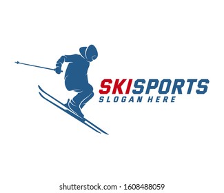 Silhouette Ski logo design Vector, Winter sports, Snowboarder, skier player.