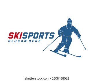 Silhouette Ski logo design Vector, Winter sports, Snowboarder, skier player.