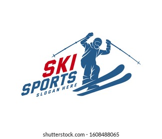 Silhouette Ski logo design Vector, Winter sports, Snowboarder, skier player.