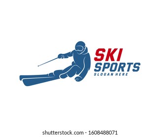 Silhouette Ski logo design Vector, Winter sports, Snowboarder, skier player.