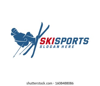 Silhouette Ski logo design Vector, Winter sports, Snowboarder, skier player.